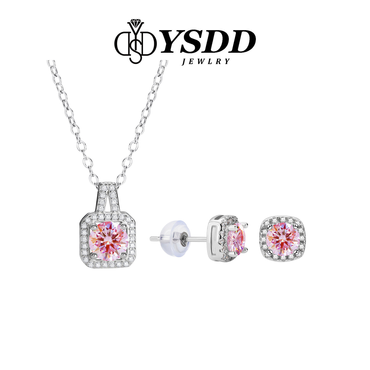 【#120 VIPStreamers】925 Sterling Silver Sakura Pink Moissanite Jewelry Set