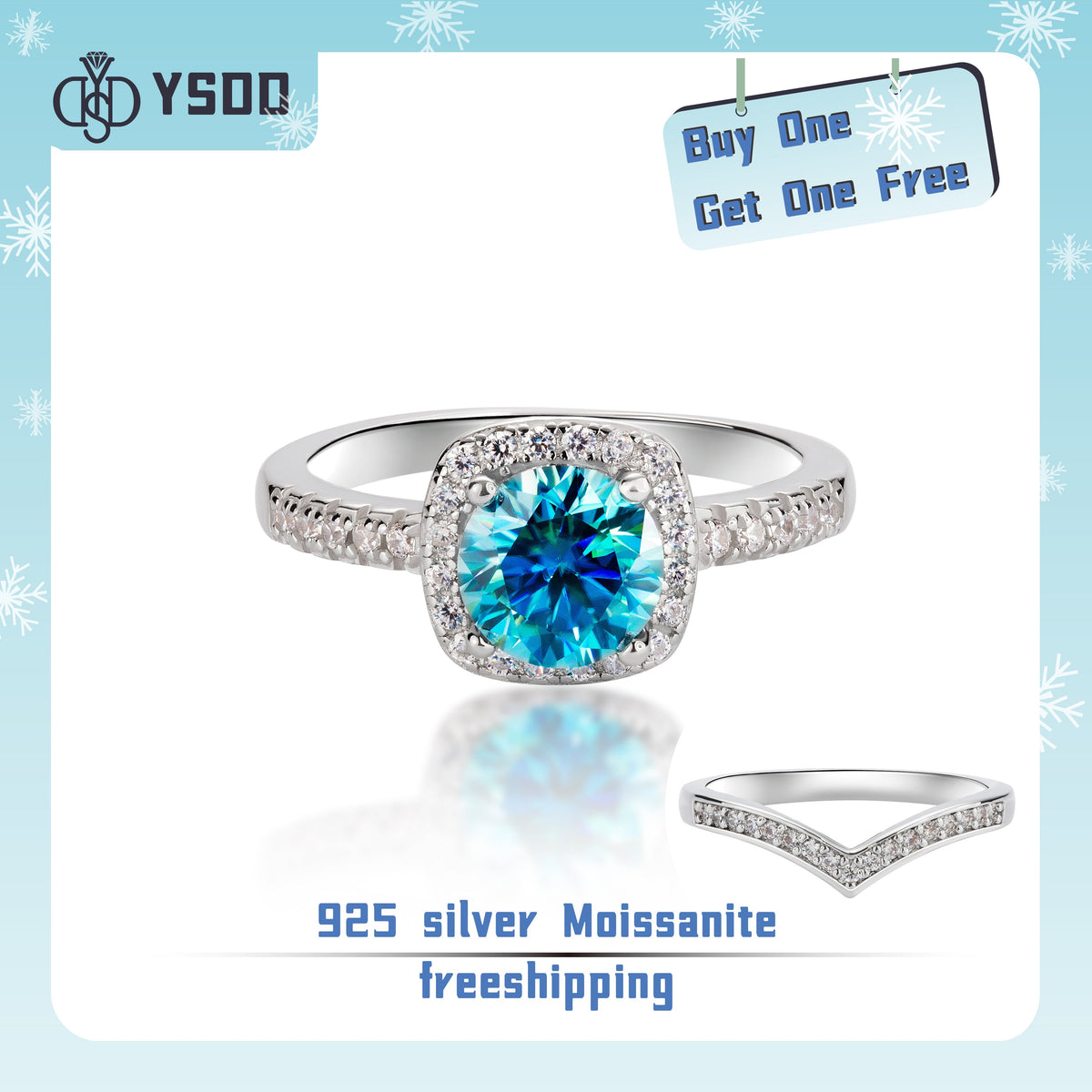 【#98 YSDD】Neon Blue Moissanite 925 Sterling Silver rings