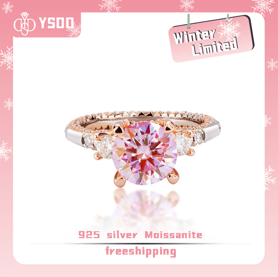 【#149 YSDD】1-3CT 925 Sterling Silver Sakura Pink Moissanite Rings