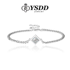 【#174 YSDD】2CT Princess Cut Solitaire Moissanite Chain Bracelet in 925 Sterling Silver