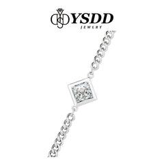 【#174 YSDD】2CT Princess Cut Solitaire Moissanite Chain Bracelet in 925 Sterling Silver