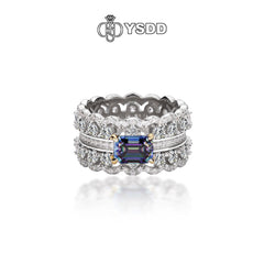 【#134 YSDD】1CT Peacock Blue Emerald Cut 925 Sterling Silver Moissanite Rings