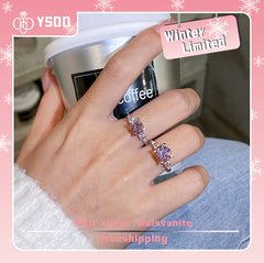 【#149 YSDD】1-3CT 925 Sterling Silver Sakura Pink Moissanite Rings